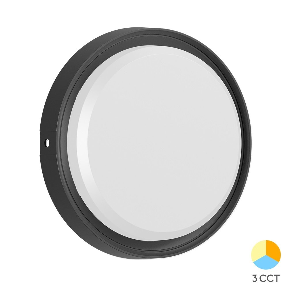 Braytron BC18-00681 12 Watt Siyah Kasa Yuvarlak Dış Mekan LED Aplik - 3 Işık Renkli (Beyaz + Ilık Beyaz + Gün Işığı)