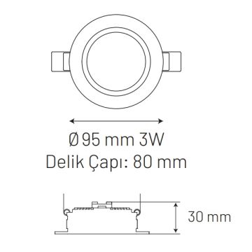 MONO 120-030095-401 3 Watt Sıva Altı Yuvarlak LED Panel - Ilık Beyaz (4000K) [CREE LED]