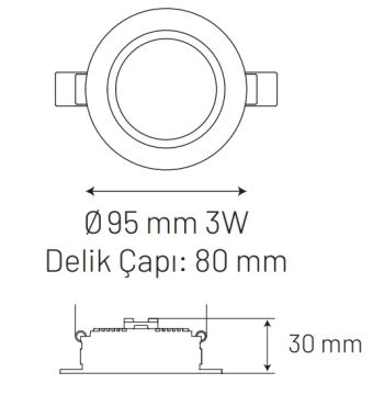 MONO 120-030095-651 3 Watt Sıva Altı Yuvarlak LED Panel - Beyaz Işık (6500K) [CREE LED]