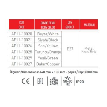 ACK AF11-10021 Siyah Mantar Masa Lambası (E27 Duylu)