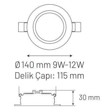 MONO 120-090140-401 9 Watt Sıva Altı Yuvarlak LED Panel - Ilık Beyaz (4000K) [CREE LED]
