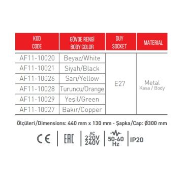 ACK AF11-10020 Beyaz Mantar Masa Lambası (E27 Duylu)