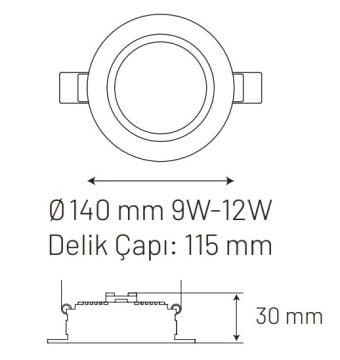 MONO 120-090140-651 9 Watt Sıva Altı Yuvarlak LED Panel - Beyaz Işık (6500K) [CREE LED]