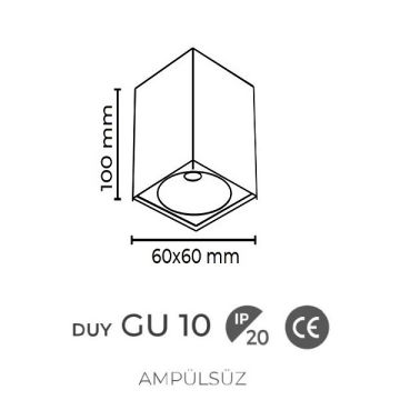 inoled 9246-02 6x6x10 cm Beyaz-Siyah Sıva Üstü Spot Kasası - GU10 Duylu - Metal