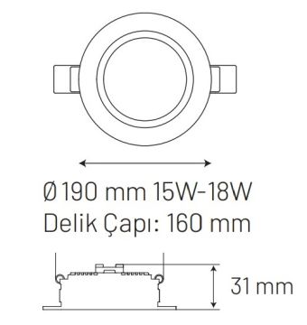 MONO 120-150190-401 15 Watt Sıva Altı Yuvarlak LED Panel - Ilık Beyaz (4000K) [CREE LED]