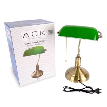 ACK AF10-00527 Yeşil Başlıklı Eskitme Banker Masa Lambası