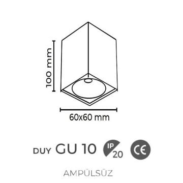 inoled 9245-01 6x6x10 cm Siyah-Bakır Sıva Üstü Spot Kasası - GU10 Duylu - Metal