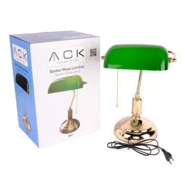 ACK AF10-00526 Yeşil Başlıklı Gold Banker Masa Lambası