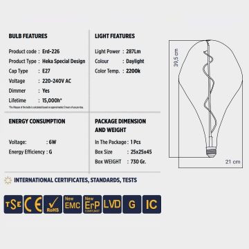 HEKA ERD-226 4 Watt Dekoratif LED Rustik Ampul - Amber