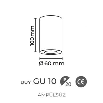 inoled 9234-05 6x10 cm Beyaz-Platin Sıva Üstü Silindir Spot Kasası - GU10 Duylu - Metal