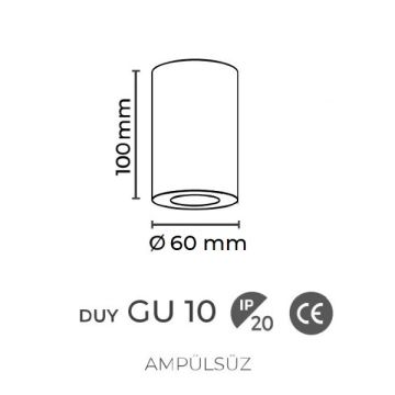 inoled 9233-05 6x10 cm Siyah-Platin Sıva Üstü Silindir Spot Kasası - GU10 Duylu - Metal