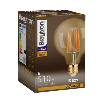 Braytron BB47-00620 6 Watt G95 LED Rustik Glop Ampul - Amber (2200K)
