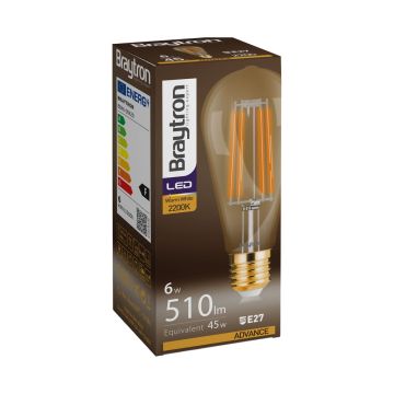 Braytron BB46-00620 6 Watt ST64 LED Rustik Armut Ampul - Amber (2200K)