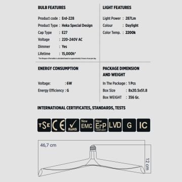 HEKA ERD-228 4 Watt Dekoratif LED Rustik Ampul - Amber