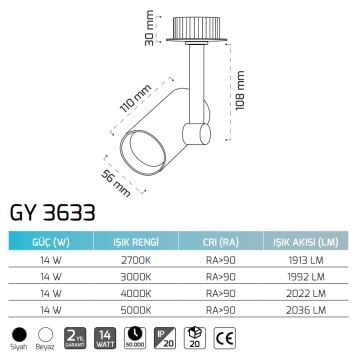 GOYA GY 3633 SÜR 10 Watt 5x17 cm Siyah/Beyaz Gövde Sıva Altı LED Spot
