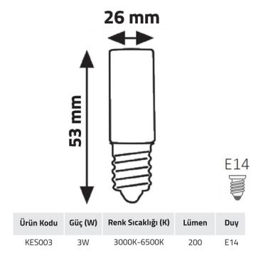 K2 GLOBAL KES003 3 Watt E14 Duylu Mini LED Ampul