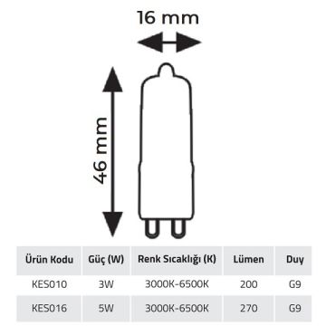 K2 GLOBAL KES016 5 Watt G9 Duylu COB LED Ampul