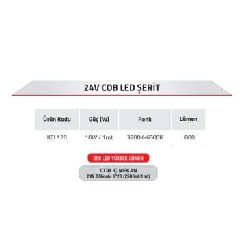 K2 GLOBAL KCL120 24 Volt 10 Watt/Metre COB Şerit Led