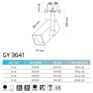 GOYA GY 3641 SAR 14 Watt Siyah/Beyaz Gövde Sıva Altı Hareketli LED Spot