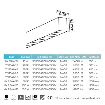 GOYA GY 8044-15 Siyah/Beyaz Kasa 10 Watt 15 cm Lensli Lineer Sarkıt Armatür