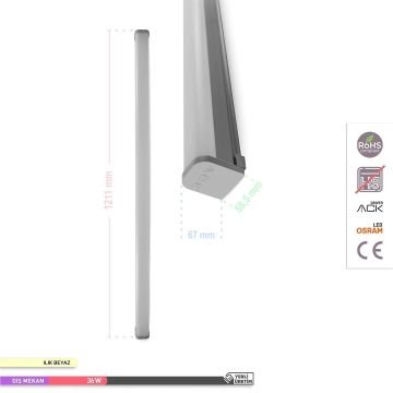 ACK AT03-31210 36 Watt 120 cm Acil Aydınlatma Kitli Nemliyer LED Etanj Armatür - Ilık Beyaz (4000K) - IP65 [OSRAM LED]