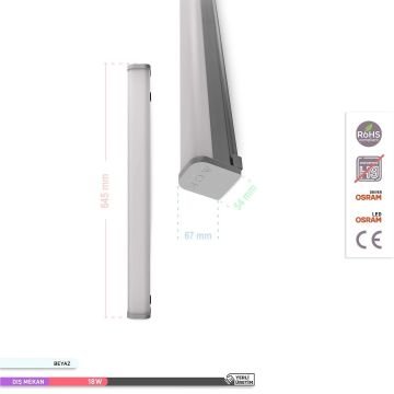 ACK AT03-20630 18 Watt 60 cm Acil Aydınlatma Kitli Nemliyer LED Etanj Armatür - Beyaz Işık (6500K) - IP65 [OSRAM LED & OSRAM Driver]