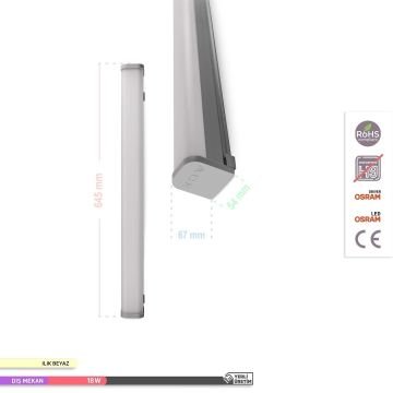 ACK AT03-20610 18 Watt 60 cm Acil Aydınlatma Kitli Nemliyer LED Etanj Armatür - Ilık Beyaz (4000K) - IP65 [OSRAM LED & OSRAM Driver]