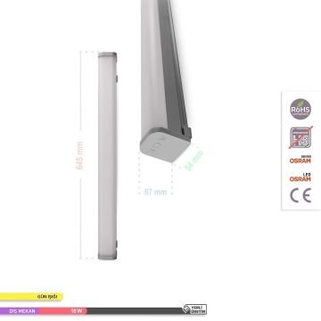 ACK AT03-20600 18 Watt 60 cm Acil Aydınlatma Kitli Nemliyer LED Etanj Armatür - Gün Işığı (3000K) - IP65 [OSRAM LED & OSRAM Driver]