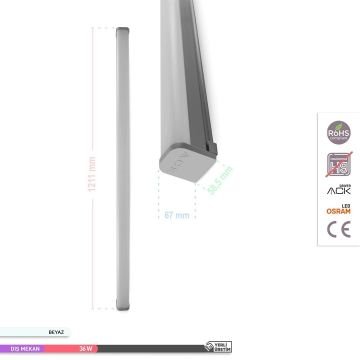 ACK AT03-11230 36 Watt 120 cm Nemliyer LED Etanj Armatür - Beyaz Işık (6500K) - IP65 [OSRAM LED & OSRAM Driver]