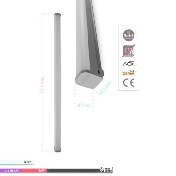 ACK AT03-01230 36 Watt 120 cm Nemliyer LED Etanj Armatür - Beyaz Işık (6500K) - IP65 [OSRAM LED & ACK Driver]