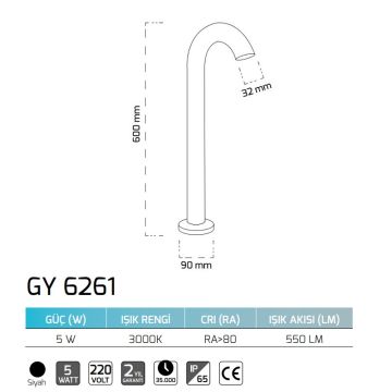 GOYA GY 6261 5 Watt 60 cm LED Bollard Armatür - Gün Işığı (3000K)