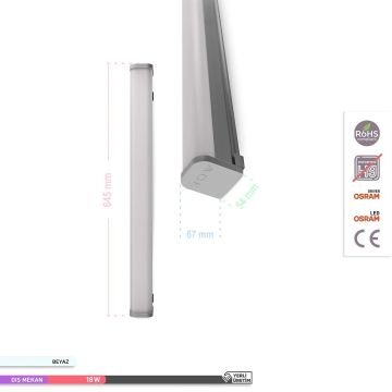 ACK AT03-10630 18 Watt 60 cm Nemliyer LED Etanj Armatür - Beyaz Işık (6500K) - IP65 [OSRAM LED & OSRAM Driver]