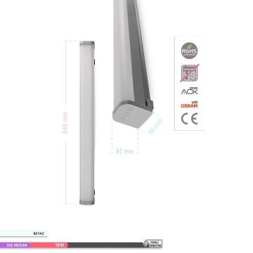 ACK AT03-00630 18 Watt 60 cm Nemliyer LED Etanj Armatür - Beyaz Işık (6500K) - IP65 [OSRAM LED & ACK Driver]