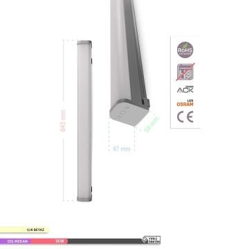 ACK AT03-00610 18 Watt 60 cm Nemliyer LED Etanj Armatür - Ilık Beyaz (4000K) - IP65 [OSRAM LED & ACK Driver]