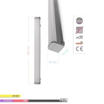 ACK AT03-00600 18 Watt 60 cm Nemliyer LED Etanj Armatür - Gün Işığı (3000K) - IP65 [OSRAM LED & ACK Driver]