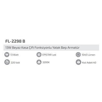 FORLIFE FL-2298 B 13 Watt Siyah Çift Fonksiyonlu Yatak Başı LED Aplik - Gün Işığı (3200K)