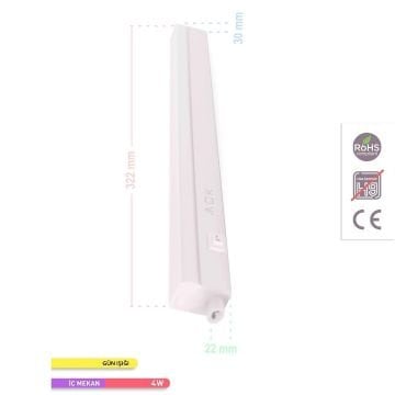 ACK AN10-00430 4 Watt 30 cm T5 LED Bant Armatür - Beyaz Işık (6500K)