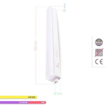 ACK AN10-00400 4 Watt 30 cm T5 LED Bant Armatür - Gün Işığı (3000K)