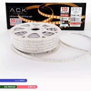 ACK AS01-00506 220 Volt 6 Watt/Metre Mavi Dış Mekan Şerit Led [50 Metre)