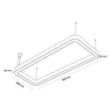 GOYA GY 8118-60x150 Siyah/Beyaz Kasa 87 Watt 60x150 cm Dikdörtgen Halka Lineer Sarkıt Armatür
