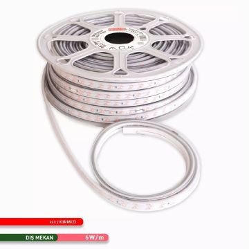 ACK AS01-00504 220 Volt 6 Watt/Metre Kırmızı Dış Mekan Şerit Led [50 Metre)