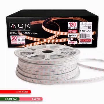 ACK AS01-00504 220 Volt 6 Watt/Metre Kırmızı Dış Mekan Şerit Led [50 Metre)