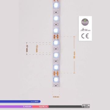 ACK AS01-00306 12 Volt 14.4 Watt/Metre Mavi Şerit Led [5 Metre]