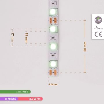 ACK AS01-00305 12 Volt 14.4 Watt/Metre Yeşil Şerit Led [5 Metre]