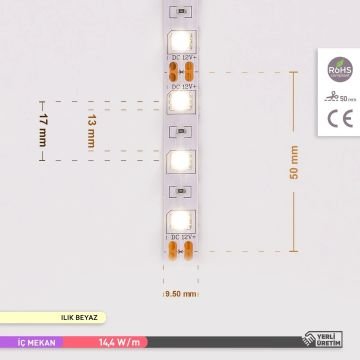 ACK AS01-00301 12 Volt 14.4 Watt/Metre Ilık Beyaz (4000K) Şerit Led [5 Metre]