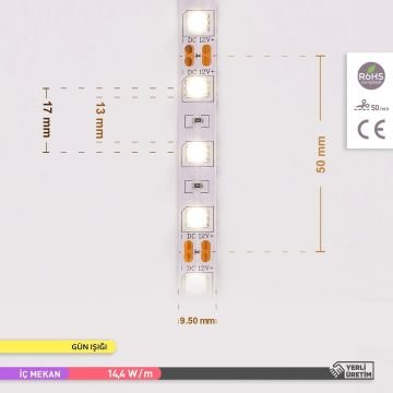 ACK AS01-00300 12 Volt 14.4 Watt/Metre Gün Işığı (3000K) Şerit Led [5 Metre]
