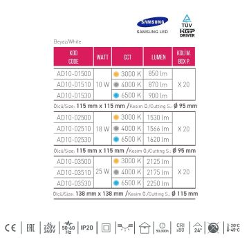 ACK AD10-03530 25 Watt Siyah-Beyaz Sıva Altı Kare SAMSUNG LED Spot - Beyaz Işık (6500K)