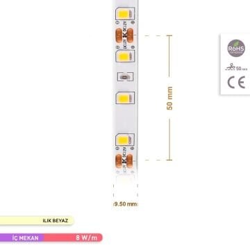 ACK AS01-00801 12 Volt 7 Watt/Metre Ilık Beyaz (4000K) Şerit Led [5 Metre]