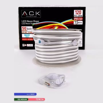 ACK AS03-00506 220 Volt 7.5 Watt/Metre Neon Hortum Led - Mavi Işık [50 Metre]