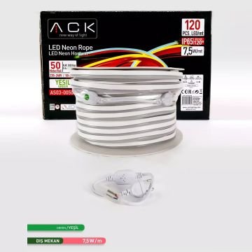 ACK AS03-00505 220 Volt 7.5 Watt/Metre Neon Hortum Led - Yeşil Işık [50 Metre]